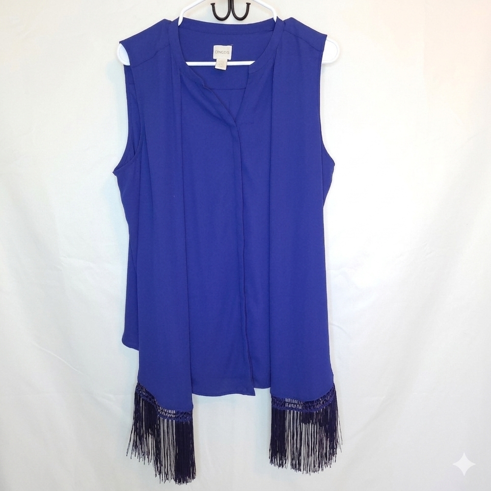 Chico's Cobalt Blue Sleeveless Fringe-Trim Blouse Size 2 #172